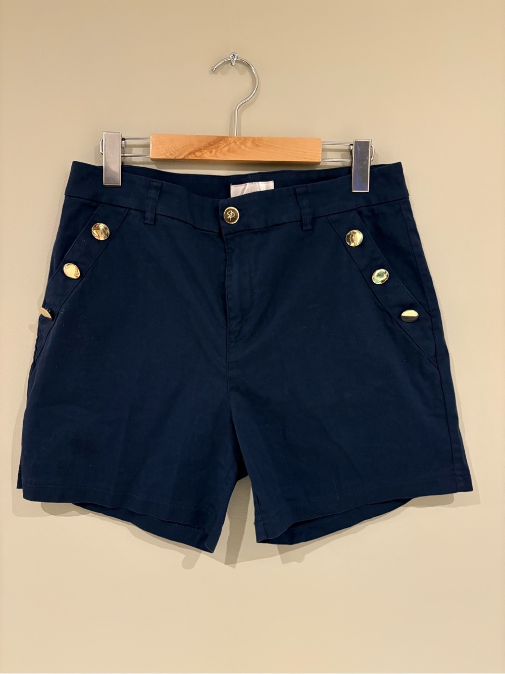 Women’s Navy Athletic Shorts with Gold Button Accents